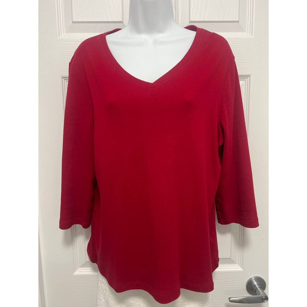 Chico's 3/4 sleeves womens size 2 Large red 100% Cotton